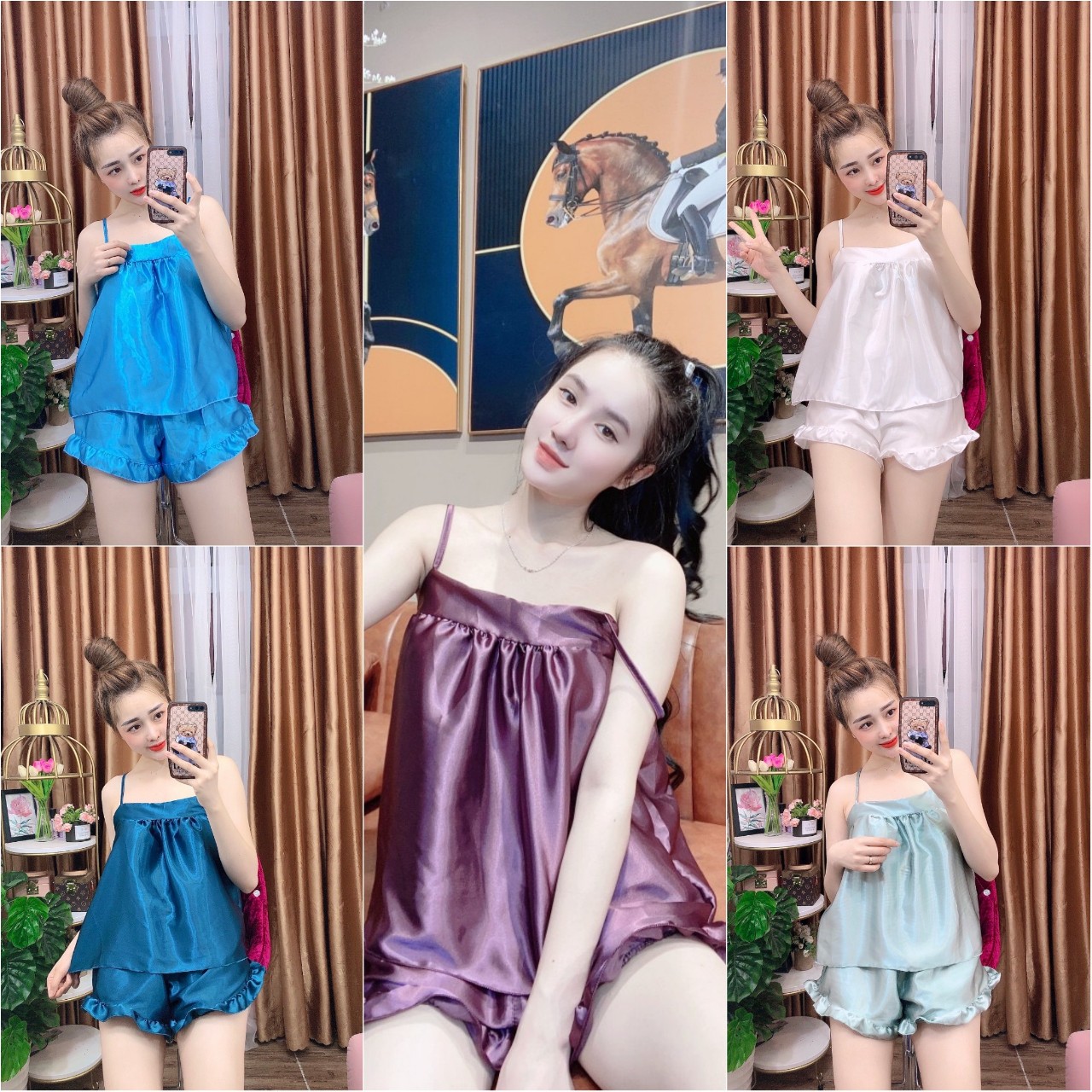 đồ ngủ Sexy vải phi bóng 2 dây quyến rũ Freesize dưới 60kg