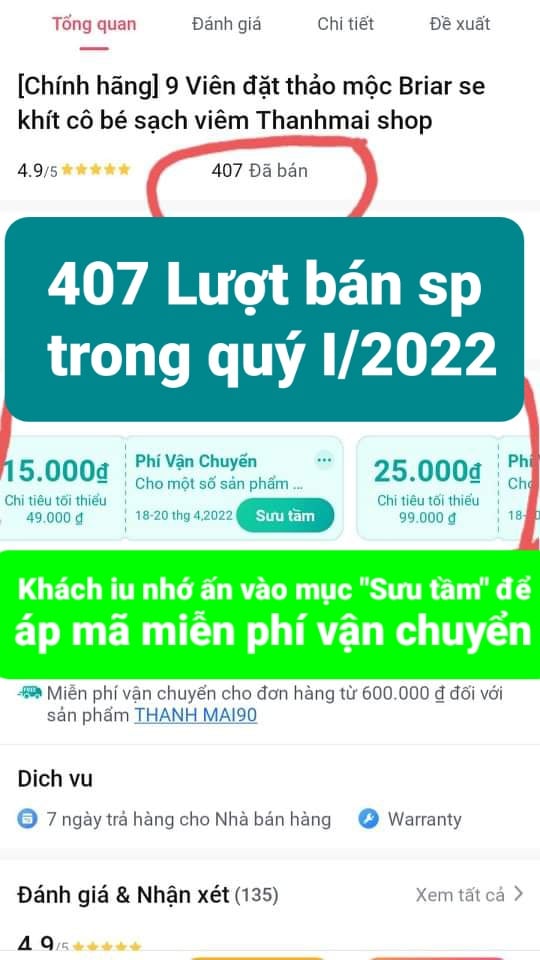 4 Viên đặt thảo mộc Briar pk se khít vùng kín hiệu quả sau 2giờ viên đặt nhỏ gọn, tự tan chảy không cần moi (che tên nhạy cảm)