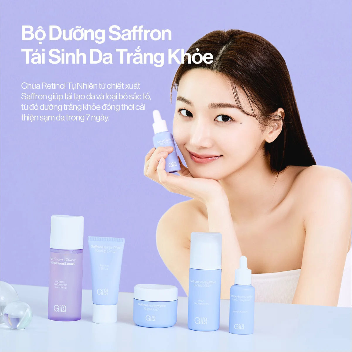 Bộ 4 sản phẩm dưỡng da Gillaa / Bộ dưỡng trắng  Gilaa Saffron Tone Up Repair / Bộ xoá mụn Gilaa Blemish Repair