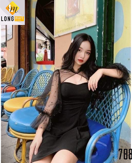 Đầm Tay Phồng Lưới Chấm Bi Cài Cổ Cao Cấp LONG Mart Màu Sắc Nhã Nhặn Thật Sự Phù Hợp Để Tới Công Sở, Đi Làm Hoặc Đi Chơi,Free Size Dưới 55kg,Phù Hợp Mọi Với Mọi Phong Cách.