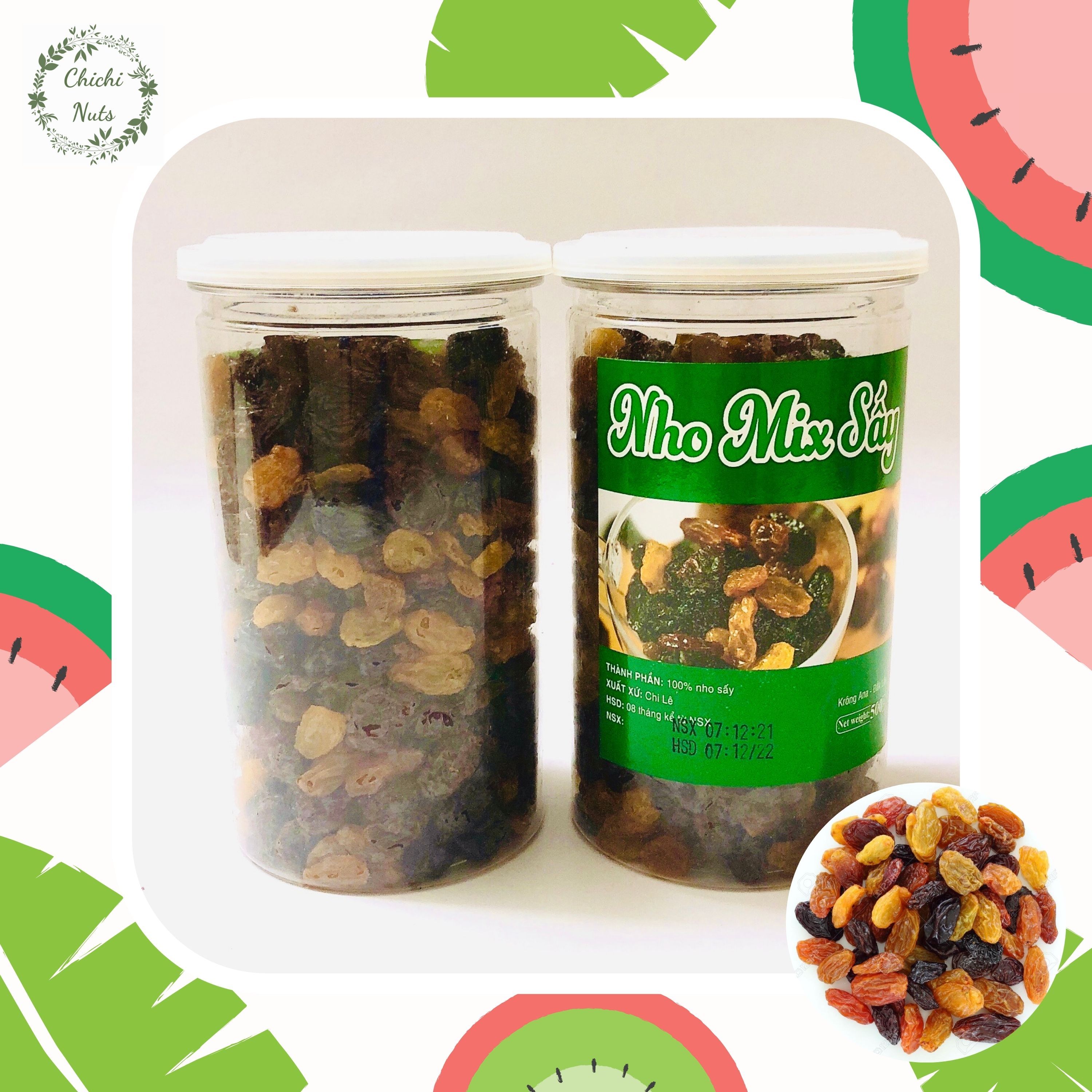 Đồ ăn vặt Healthy - 500gr Nho sấy Chile 3 màu - Đặc sản Tây Nguyên - 100% Nho tự nhiên nhập khẩu chính ngạch từ Chile