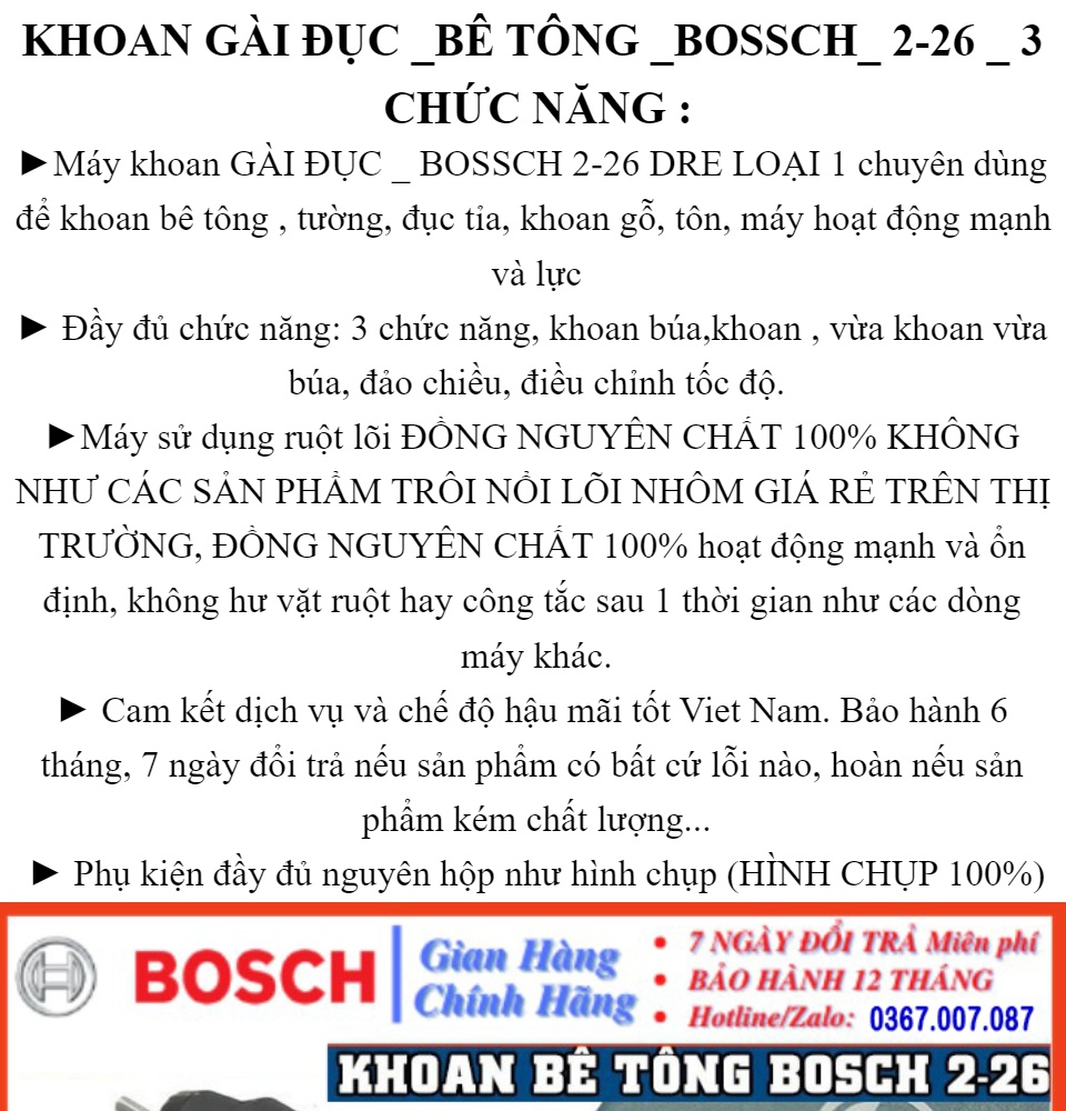 [HÀNG LIÊN DOANH – GIÁ SỈ] Vali khoan Bê Tông - Máy Khoan Bê Tông 2-26 100% Dây Đồng 3 Chức Năng Tem Chữ Nổi - Hàng Chính Hãng Cao Cấp - Bảo Hành 1 Đổi 1 Toàn Quốc GaLa Store
