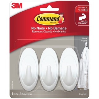 Móc dán tường Command 3M vỉ 3 cái chịu lực 1.3kg - Độ bền cao, bám cực chắc, tháo cực dễ 17086