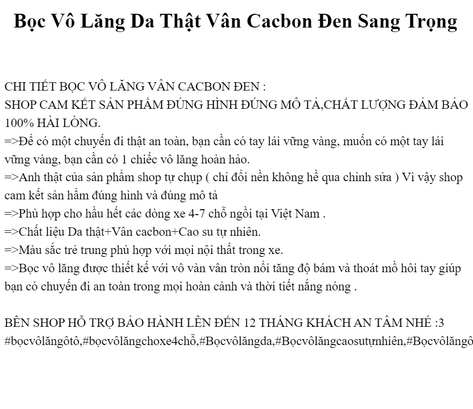 [ Khuyễn Mãi 3 ngày ] Bọc Vô Lăng Da Thật Vân Cacbon Đen Sang Trọng