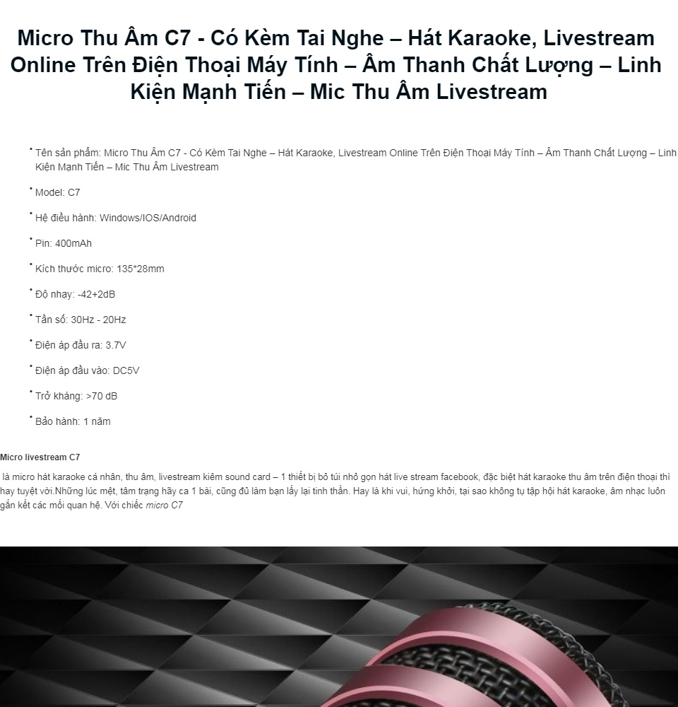 Micro Thu Âm C7 - Có Kèm Tai Nghe – Hát Karaoke Livestream Online Trên
