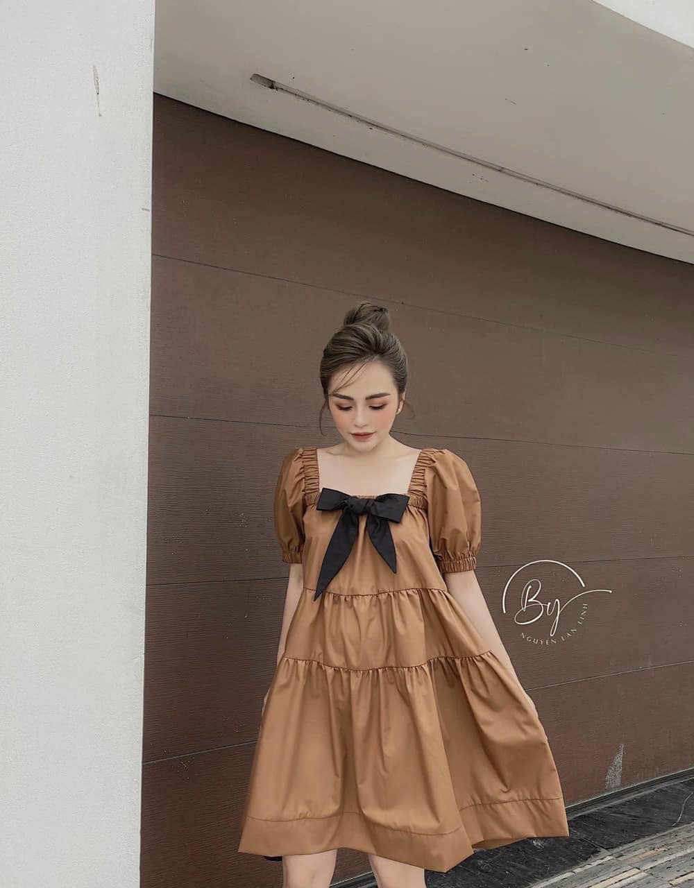 Đầm babydoll cổ sơ mi thắt nơ- váy babydoll nữ xòe xếp tầng chất thô mềm  màu trắng đen thời trang hàn quốc ulzzang | Shopee Việt Nam