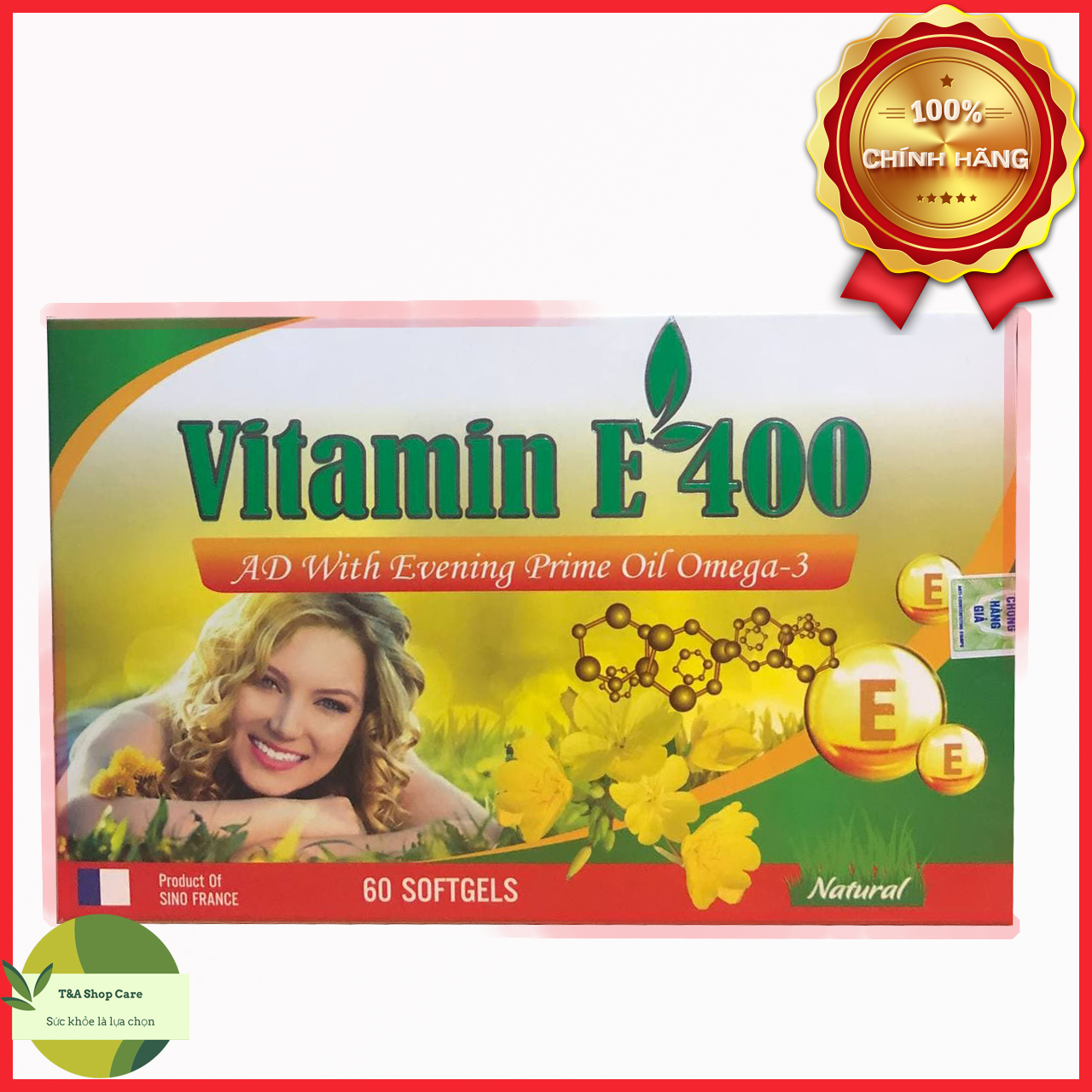 Vitamin E 400 của Pháp Sino France giúp bổ sung collagen chống lão hóa da hộp 60 viên