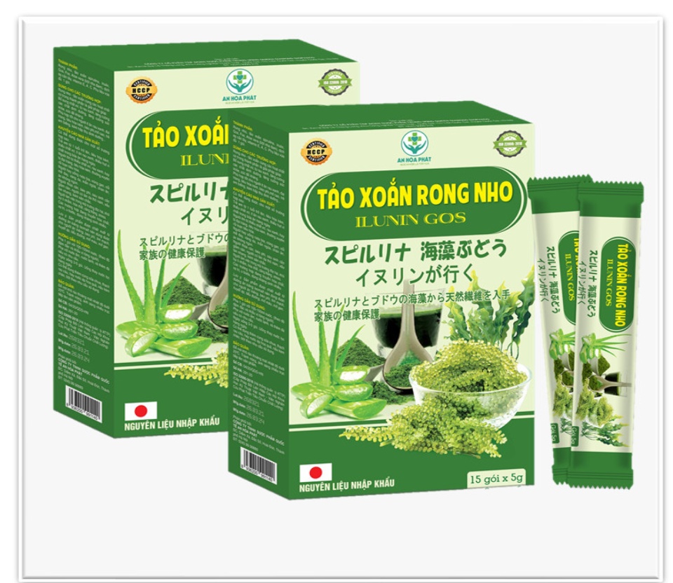 Tảo Xoắn Rong Nho Ilunin Gos- Làm Đẹp Da, Giảm Táo Bón, Béo Phì, Phòng Ngừa Ung Thư- hộp 15gói 3