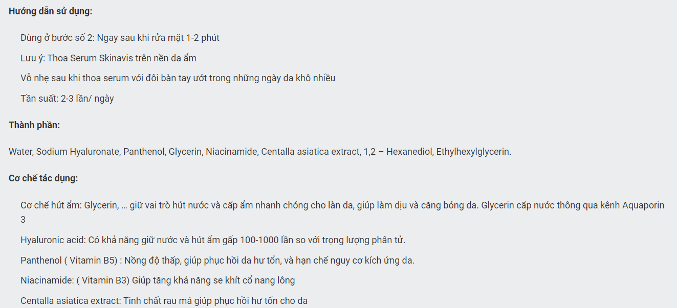 HÀNG NHẬP KHẨU - Serum B5 SKINAVIS Hyaluronic Acid & Niacinamide + B5 Dưỡng Cấp Ẩm Phục Hồi Da, Cấp Nước, Làm Trắng Sáng Dịu Da, Giảm Thâm, Tinh Chất Chống Lão Hoá - DuocmyphamDrAn