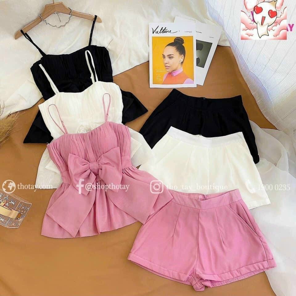 Set bộ nữ 2 dây bánh bèo + quần đùi siêu dễ thương  ( hàng new )