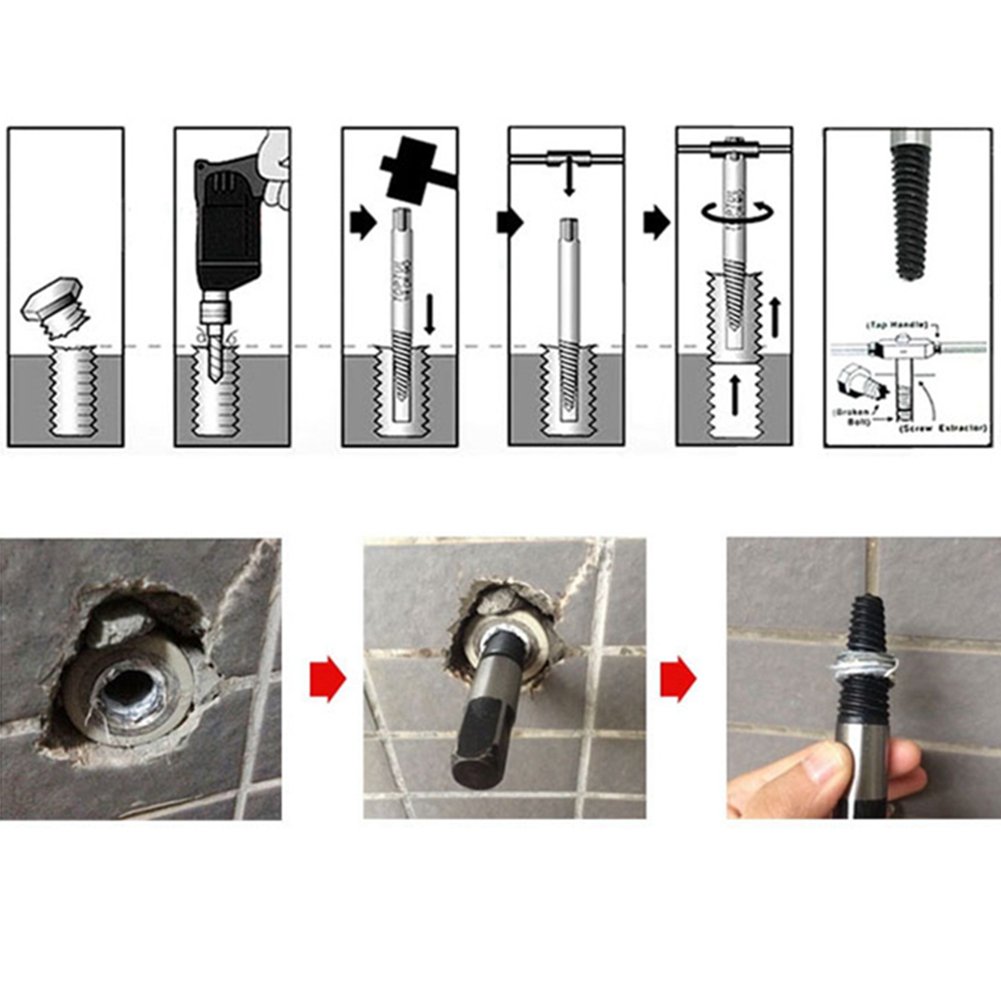 Dụng cụ lấy ốc vít gãy, mũi khoan lấy ốc gãy chuyên dụng; Bộ tháo bu lông ốc vít gãy - có thể kết hợp vớii tay taro tự động hoặc cờ lê thông minh để tháo ốc gãy hoặc sửa đường ống nước