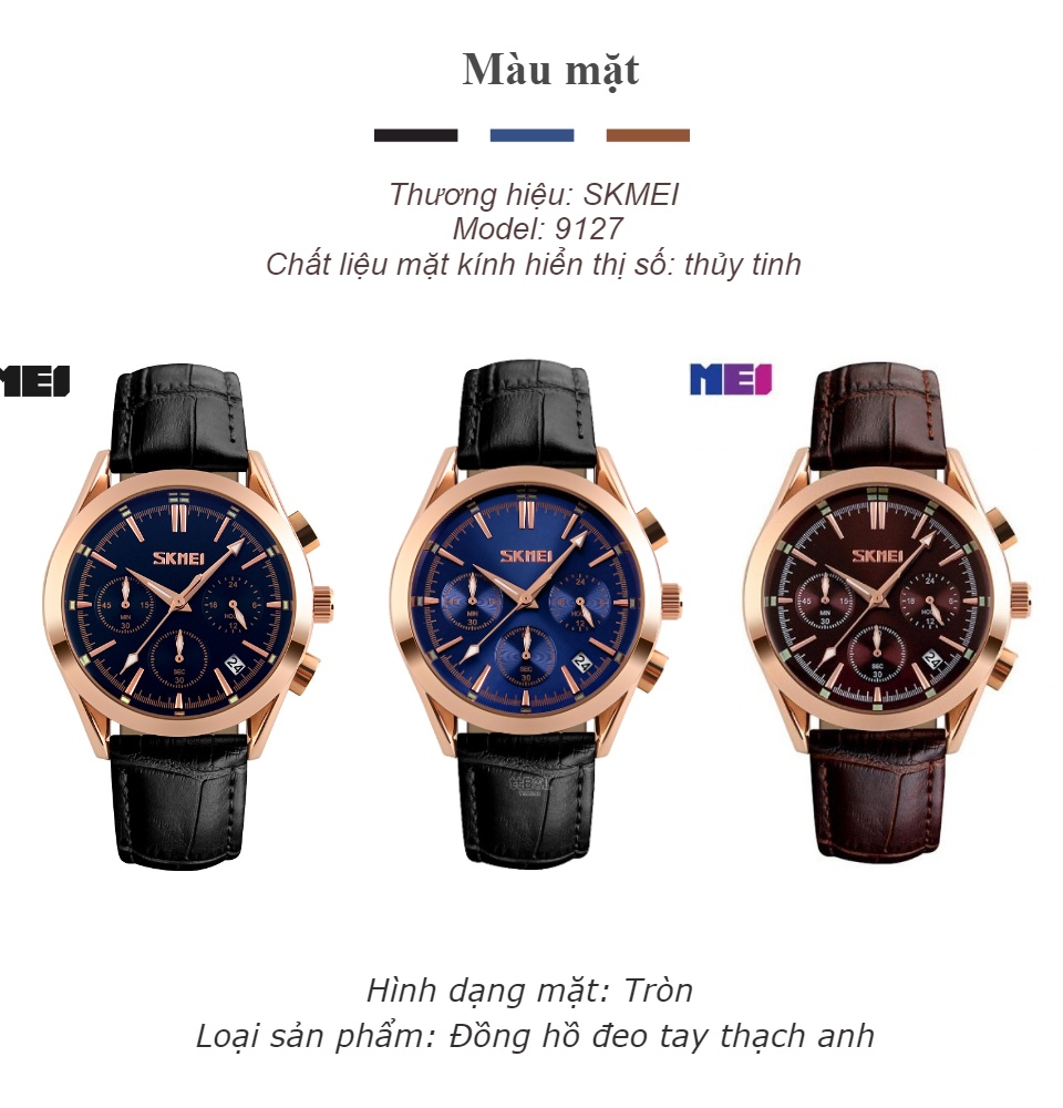 Đồng Hồ Nam SKMEI 9127 Dây Da Cao cấp full 6 kim Chống Nước Lịch lãm, Nam tính - Lux.Watch 3