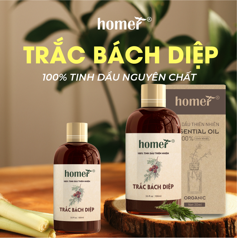 Tinh dầu thiên nhiên Trắc Bách Diệp Homer - Dung tích 20ml / 100ml/ 500ml/ 1000ml - Đạt chuẩn kiểm định cao cấp - An toàn cho sức khỏe - Đa công dụng