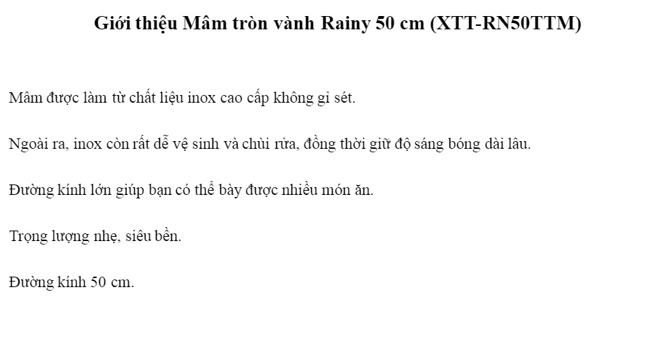 Mâm tròn vành Rainy 50 cm (XTT-RN50TTM)