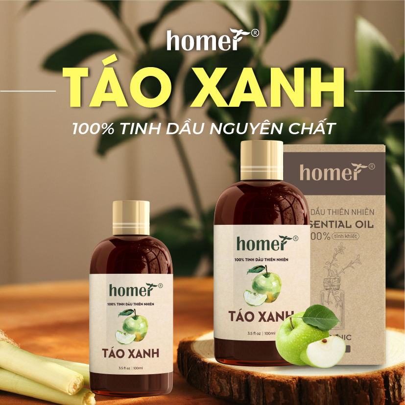 Tinh dầu thiên nhiên Táo Xanh Homer giá dùng thử - Dung tích 20ml / 100ml/ 500ml/ 1000ml - Đạt chuẩn kiểm định cao cấp - An toàn cho sức khỏe - Đa công dụng
