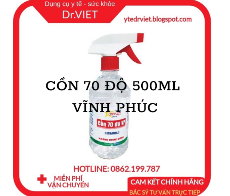 Cồn 70 độ 500ml Vĩnh Phúc dùng để xử lý làm sạch môi trường, sát khuẩn bề mặt vật dụng và có thể xử lý vi khuẩn trực tiếp trên con người, trên bề mặt da, sát khùng vết thương, diệt khuẩn, sát khuẩn dụng cụ y tế Drviet 60 Cồn 70 độ 500ml Vĩnh Phúc dùng để xử lý làm sạch môi trường, sát khuẩn bề mặt vật dụng và có thể xử lý vi khuẩn trực tiếp trên con người, trên bề mặt da, sát khùng vết thương, diệt khuẩn, sát khuẩn dụng cụ y tế Drviet