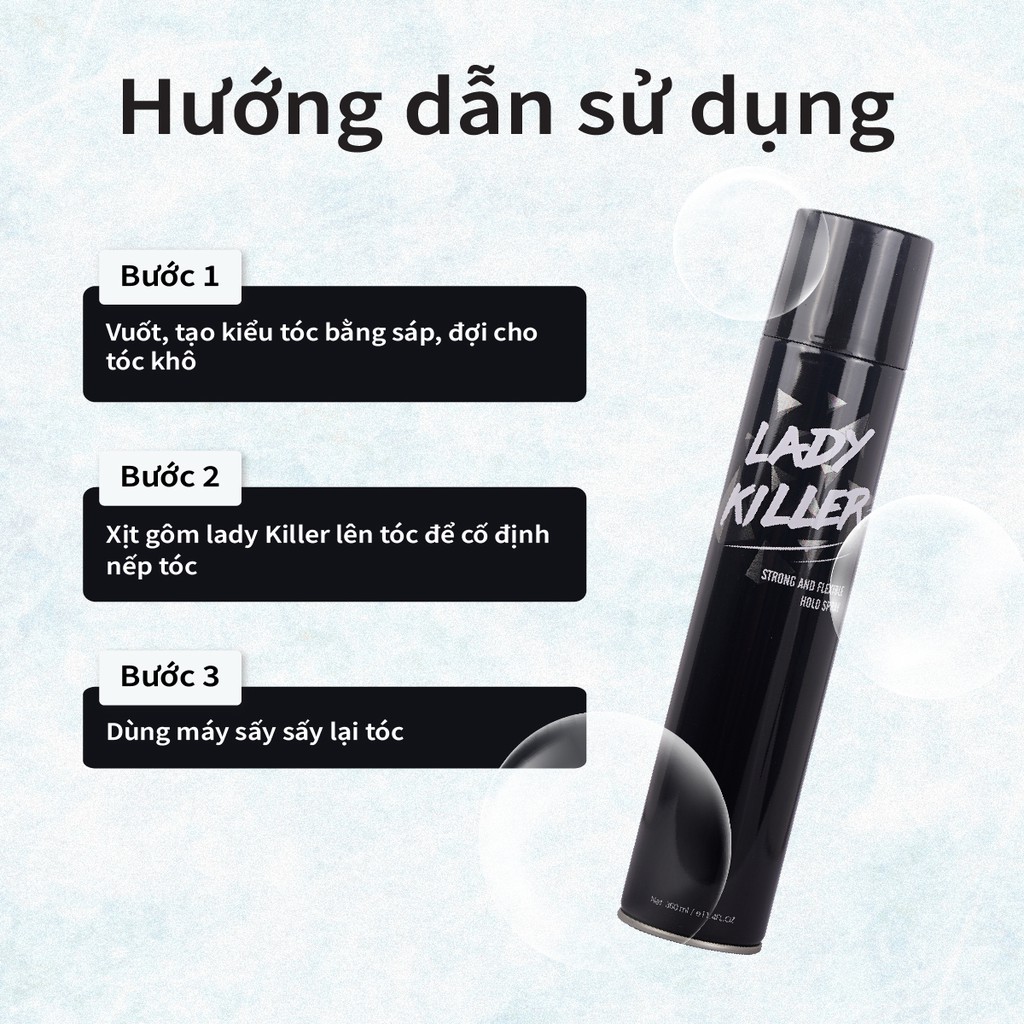 Gôm Xịt Tóc Giữ Nếp Siêu Đỉnh Lady Killer 30Shine Dành Cho Nam 360ml - Mùi Hương Nam Tính, Tạo Kiểu Tóc Theo Ý Muốn