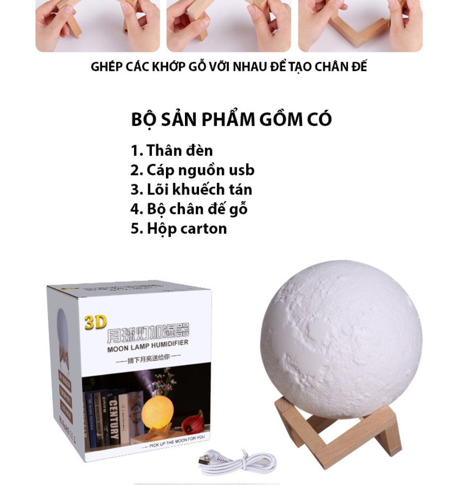 Dung tích lớn 880ml] Đèn ngủ mặt trăng kiêm Máy phun sương tạo độ ẩm hình mặt  trăng JULYHOUSE - Máy tạo ẩm | SieuThiGiaKho.com