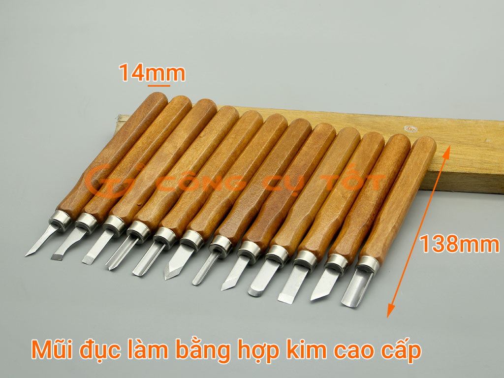Bộ 12 đục chạm khắc gỗ cầm tay - 12 mũi đa dạng, sắn bén và không rỉ Bộ đục gỗ tay cầm thích hợp cho việc chạm khắc gỗ,điêu khắc mỹ nghệ