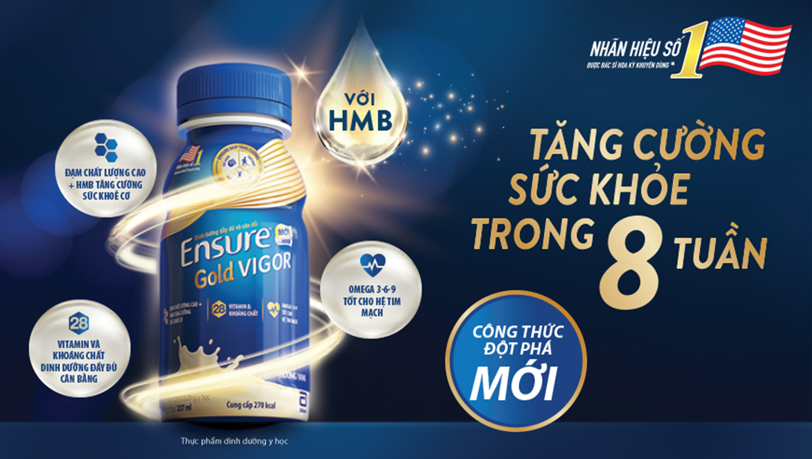 Sữa dinh dưỡng Ensure Gold Vigor 237ml - Sữa dinh dưỡng tăng cường sức khỏe trong 8 tuần, bổ sung dưỡng chất, lốc 6 lọ - Nemo.mart