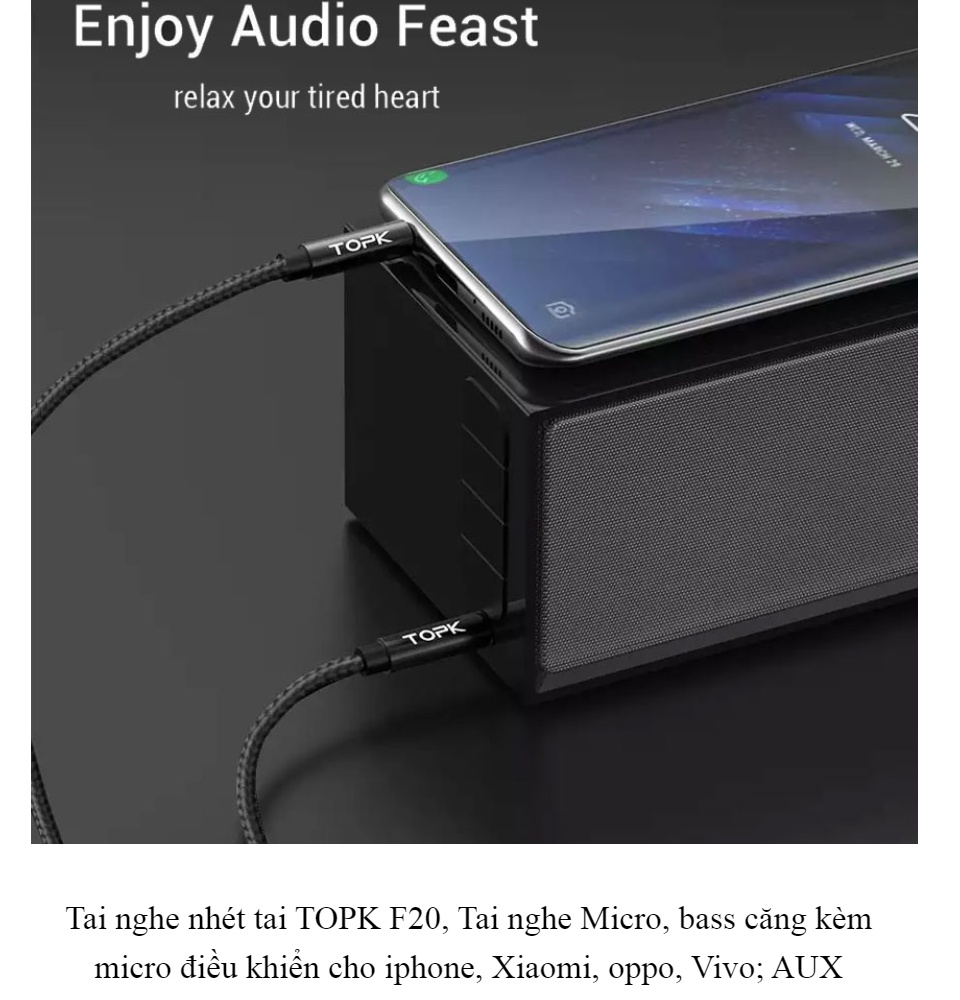 TOPK giắc cắm AUX 3.5mm chất lượng cao đầu mạ vàng dùng để tải nhạc cho dàn  âm thanh điện thoại iphone Xiaomi Samsung Oppo - LAIMY - Cáp loa