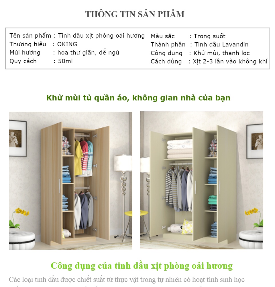 Tinh dầu xịt phòng oải hương OKING 50ml