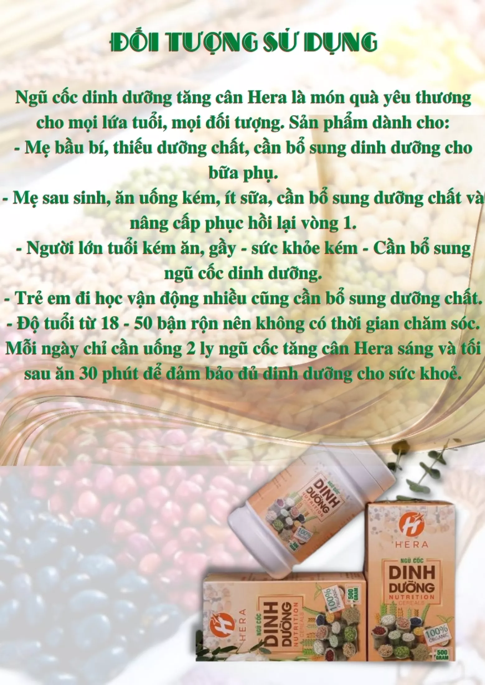NGŨ CỐC DINH DƯỠNG TĂNG CÂN HERA - Sản Phẩm Cao Cấp Chính Hãng - Đã Được Kiểm Nghiệm và Công Bố - Thanh Hợp Store