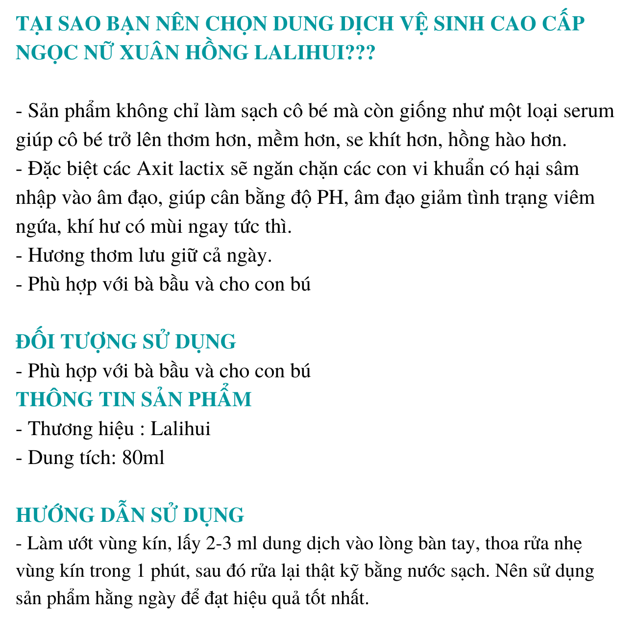 Dung Dịch Vệ Sinh Cao Cấp Ngọc Nữ Xuân Hồng Lalihui Se Khít Thanh Xuân Ngăn Ngừa Nấm Ngứa 80ml