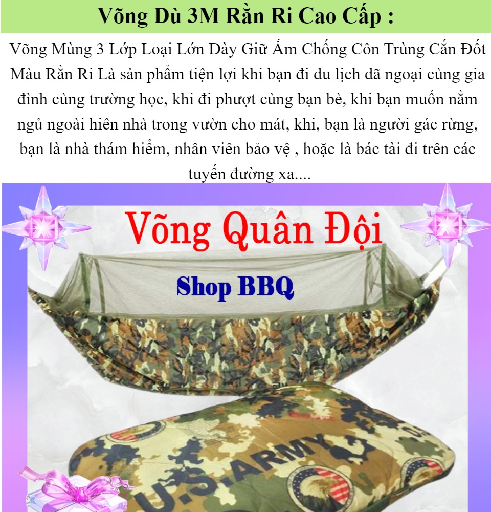 Võng Mùng Quân Đội Gấp Gọn Chính Hãng Màu Rằn Ri Du Lich 3 Lớp Đa Năng Chống Muỗi Côn Trùng, Vải Dù Cao Cấp Tặng Kèm Dây Buộc Dù - Hàng Quân Nhu Loại 1