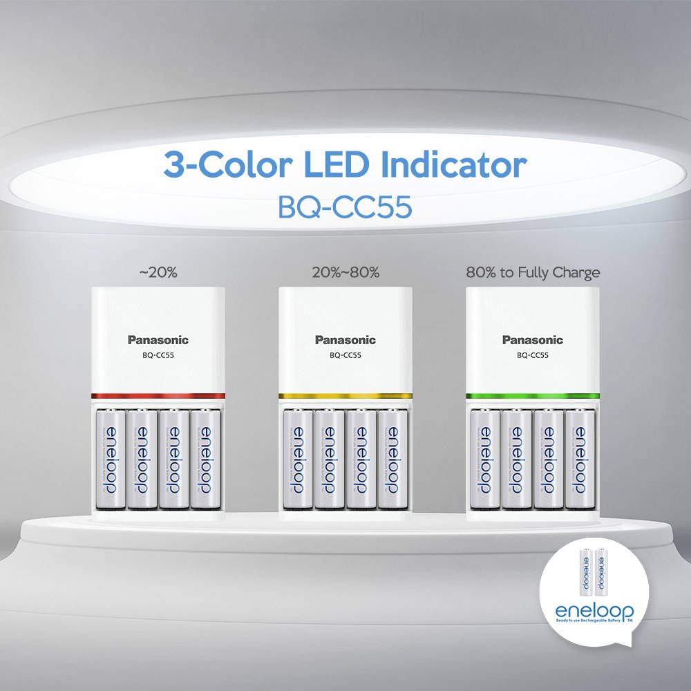 Bộ Sạc Pin Eneloop Panasonic BQ-CC55 Tặng Kèm 4 Pin Sạc 2000mAh Chính Hãng Sạc Nhanh Tự Ngắt