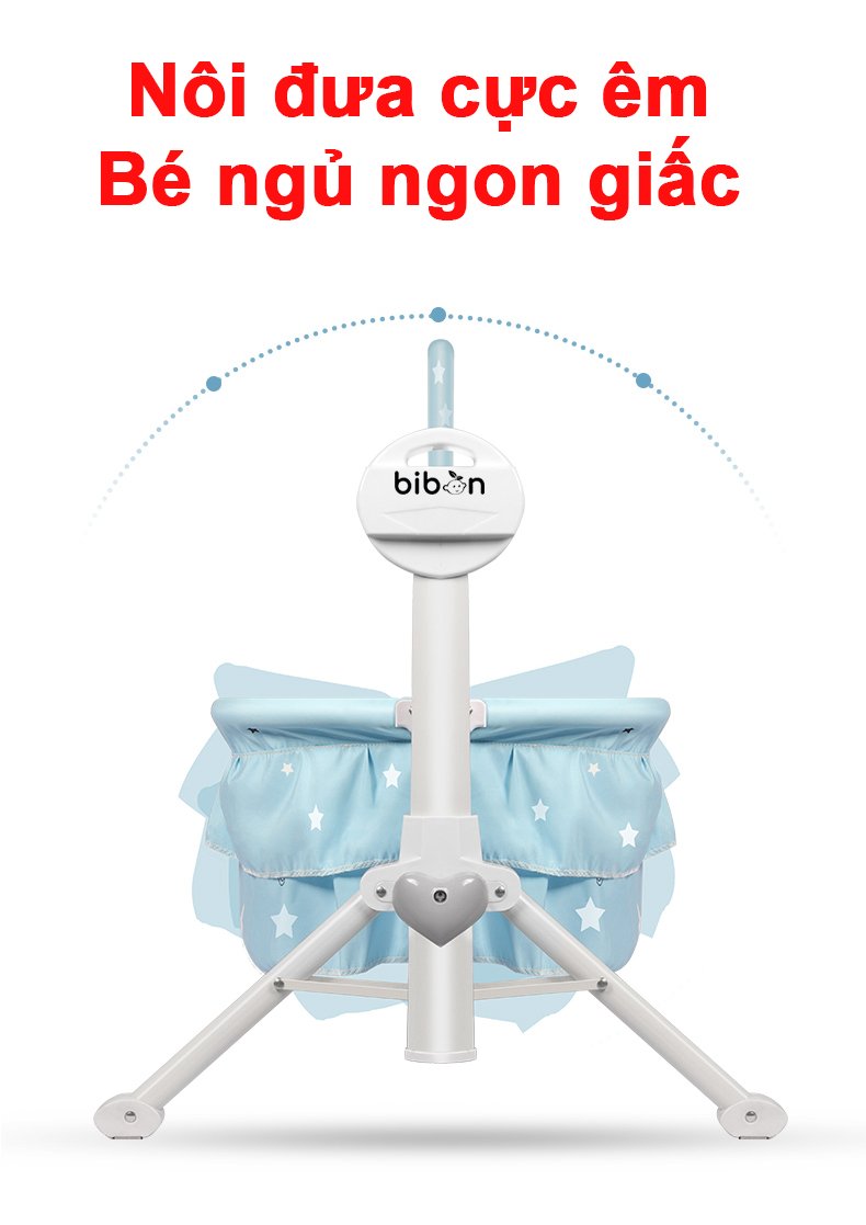 Nôi điện cho em bé sơ sinh Bibon thông minh, noi em be so sinh phát nhạc tự động kèm điều khiển từ xa, giường ngu tre em có đệm, gối, rèm chống muỗi siêu tiện lợi- Bảo hành 1 năm