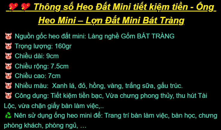 Heo Đất Mini tiết kiệm tiền gốm men sứ Bát Tràng cao cấp (1 con) – Ống Heo Mini chưng bàn làm việc, bàn học – Lợn Đất Mini phong thủy thu hút tài lộc