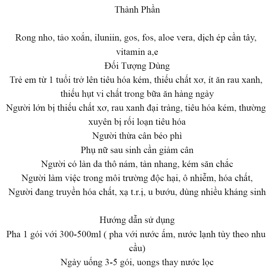 Tảo Xoắn Rong Nho Ilunin Gos- Làm Đẹp Da, Giảm Táo Bón, Béo Phì, Phòng Ngừa Ung Thư- hộp 15gói 4