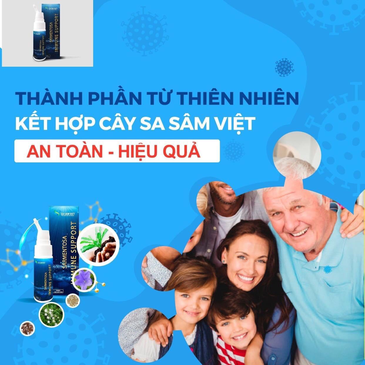 BỔ PHÊ HÓA ĐỜM-SARMENTOSA IMMUNE SUPPORT-   Sa Sâm Việt -Dạng chai xịt 75ml (450 lần xịt ) dùng cho trẻ 1 tuổi trở lên e