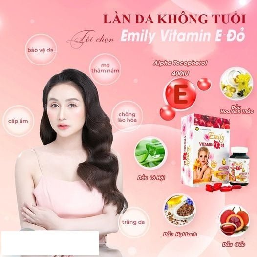 Viên Uống Đẹp Da Emily Vitamin E Đỏ 400IU – Thành Phần Dầu Hoa Anh Thảo, Dầu Lô hội,Dầu Hạt Lanh  Chống Lão Hoá Da Mạnh – Giảm Nám, Sạm, Tàng Nhang, ĐồiM, Vết Chân Chim.