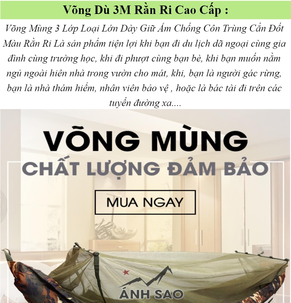 Võng Dù Du Lịch 2 Lớp Có Mùng Chống Muỗi Và Côn Trùng, Màu Rằn Ri Quân đội