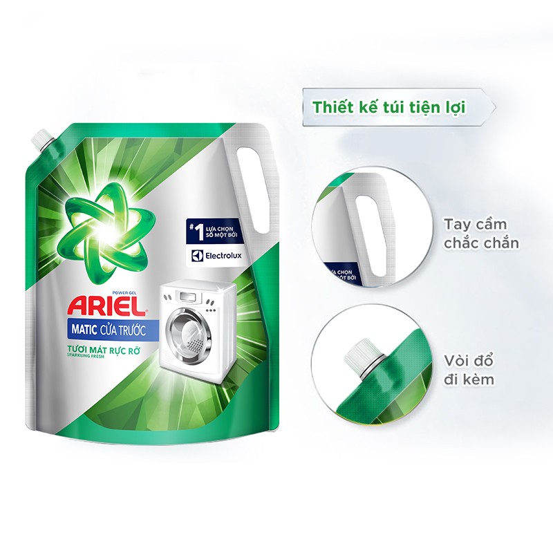 Nước Giặt Ariel Cửa Trước Tươi mát rực rỡ 3,2kg nước giặt cửa trước