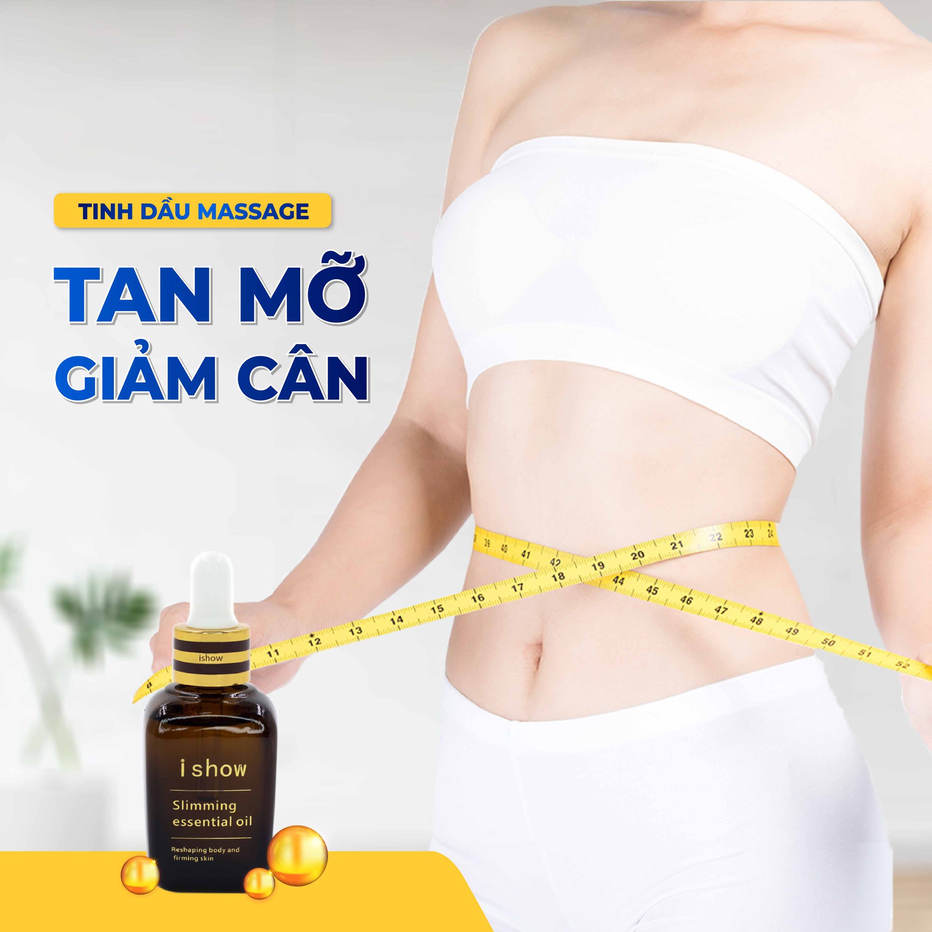 Ishow Tinh dầu tan mỡ bụng hỗ trợ giảm cân chiết xuất tinh dầu quế gừng không gây nóng rát 30ml - Tặng Mặt nạ nha đam