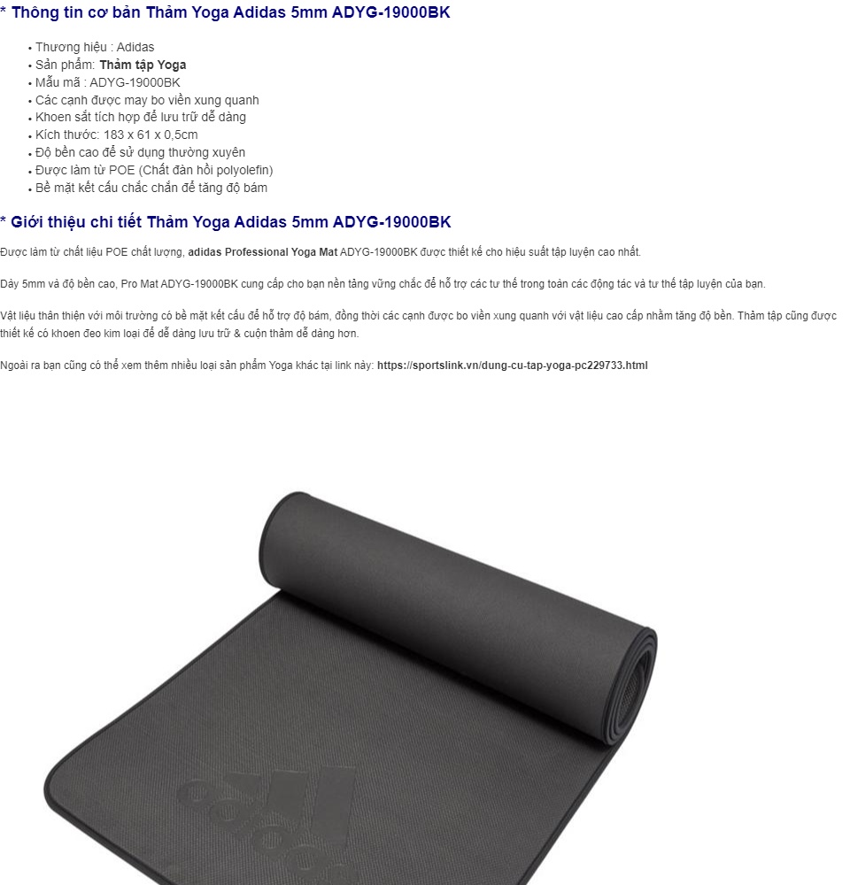 Thảm Yoga Adidas 5mm ADYG-19000BK
