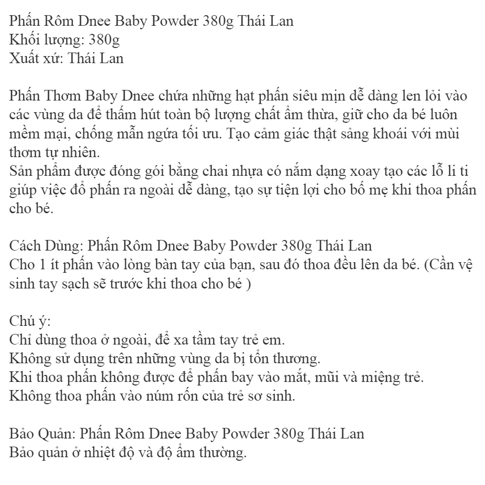 Chai Phấn Rôm 380g Thái Lan