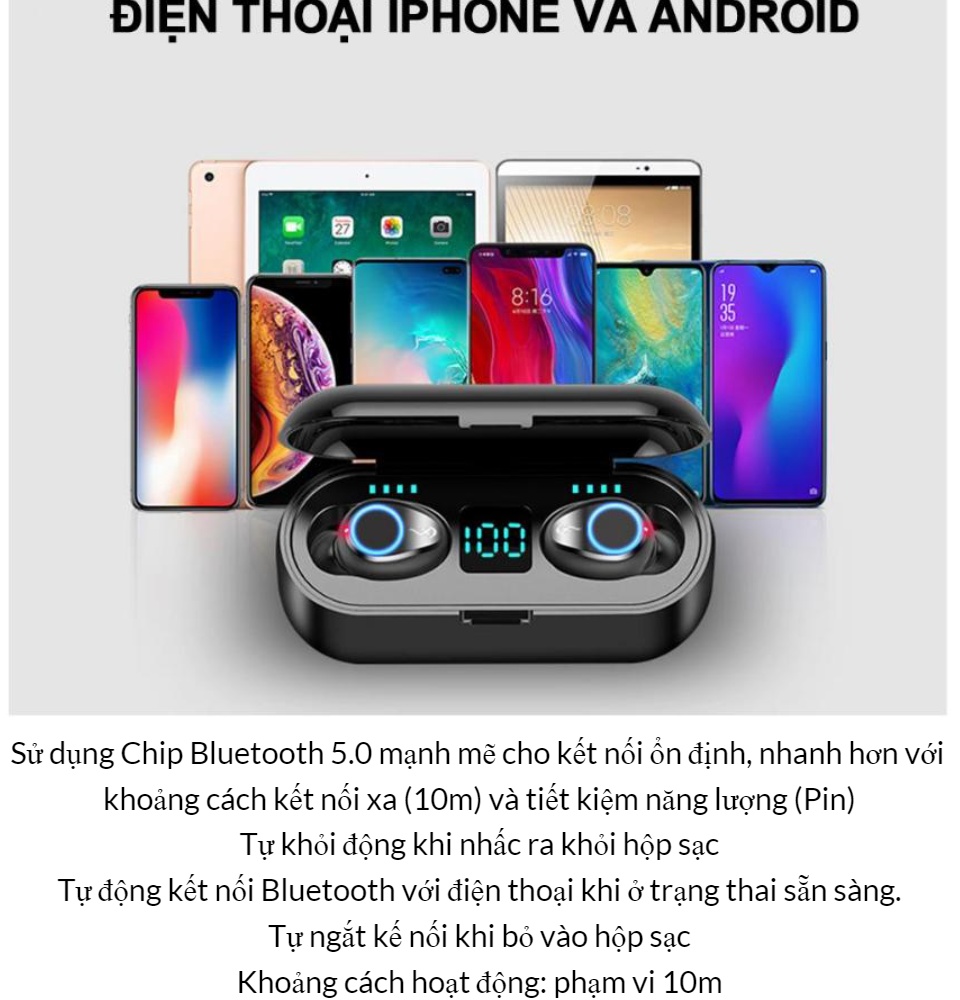 Tai Nghe Bluetooth Amoi F9 Bản Pro Quốc Tế Chip 5.0 , Chống Nước , Nút Cảm Ứng - Tai Nghe Bluetooth Amoi F9, Tai Nghe Bluetooth Nhét Tai Cho mọi dòng máy - Tai nghe buetooth không dây 9
