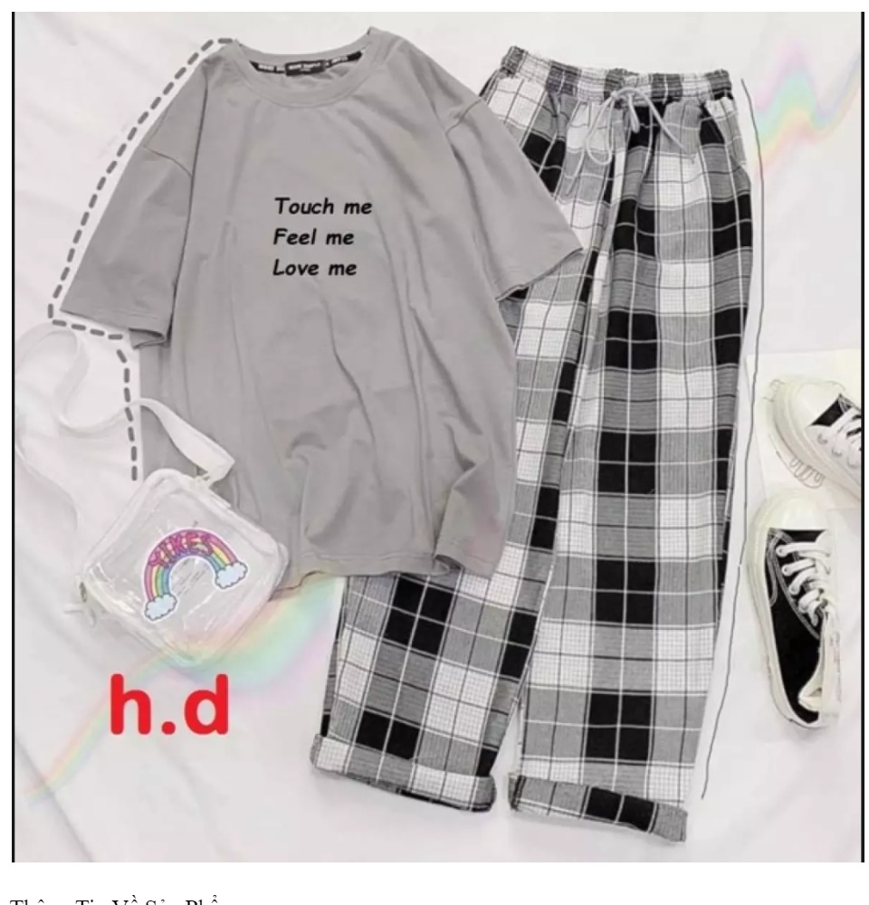 [FREESHIP] SET ÁO THUN TOUCH ME KÈM QUẦN KẺ ĐEN