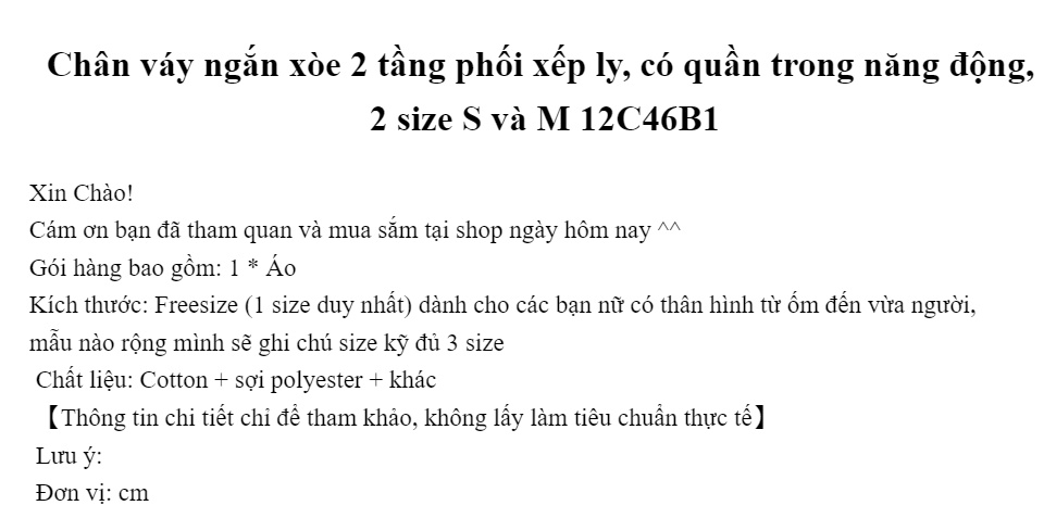 Chân váy ngắn xòe 2 tầng phối xếp ly, có quần trong năng động