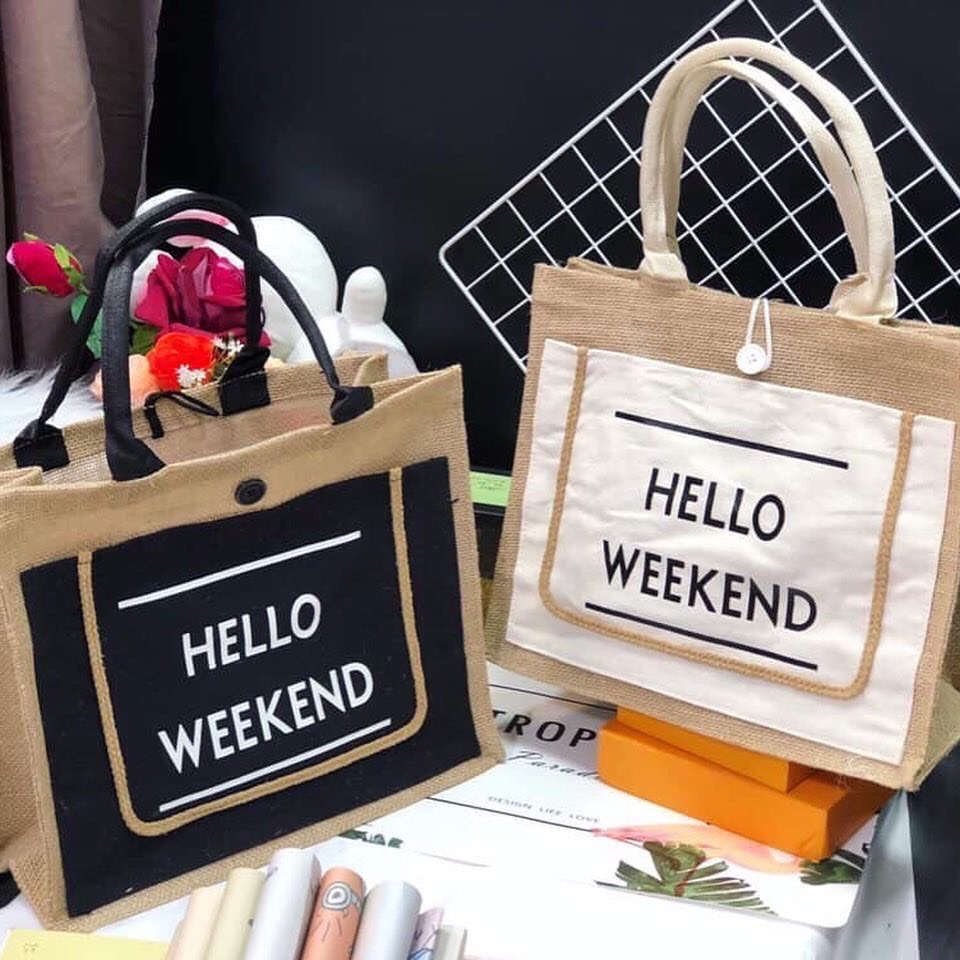 Túi cói hello weekend