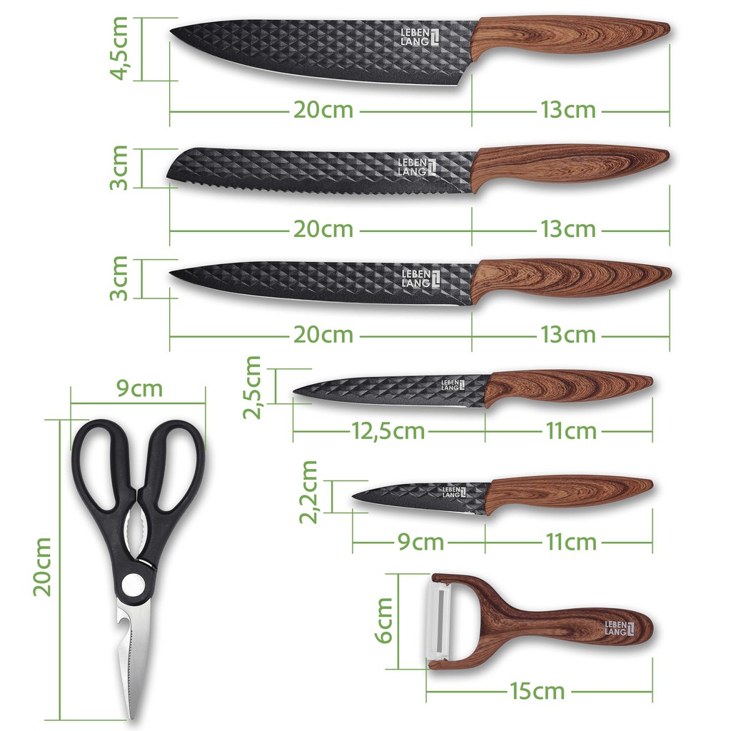 Bộ dao bếp thép cao cấp không gỉ 5-7 món LEBENLANG nhập khẩu chính hãng của Đức mẫu mã đẹp, combo dao làm bếp cao cấp thép không gỉ chống dính
