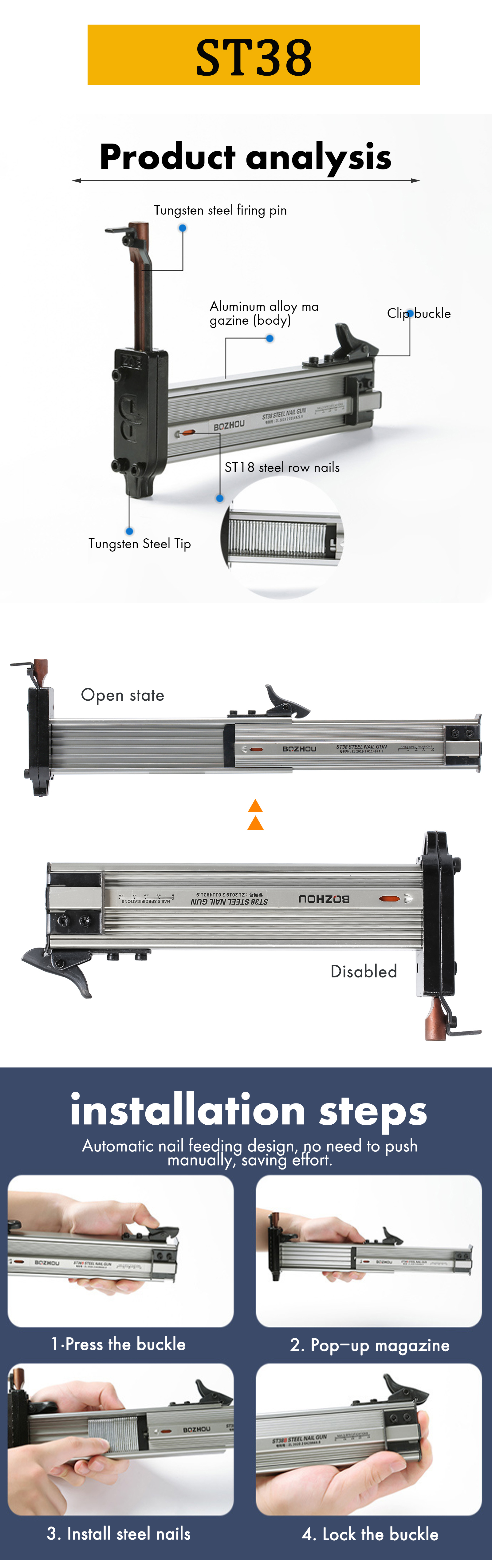 Dụng cụ hỗ trợ đóng đinh bê tông, thi công cơ điện, đóng đinh tường ST18/ST18B/ST38