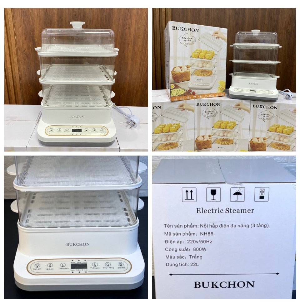 Nồi hấp điện 3 tầng BUKCHON dung tích 22 lít công suất 800W - MAMORU