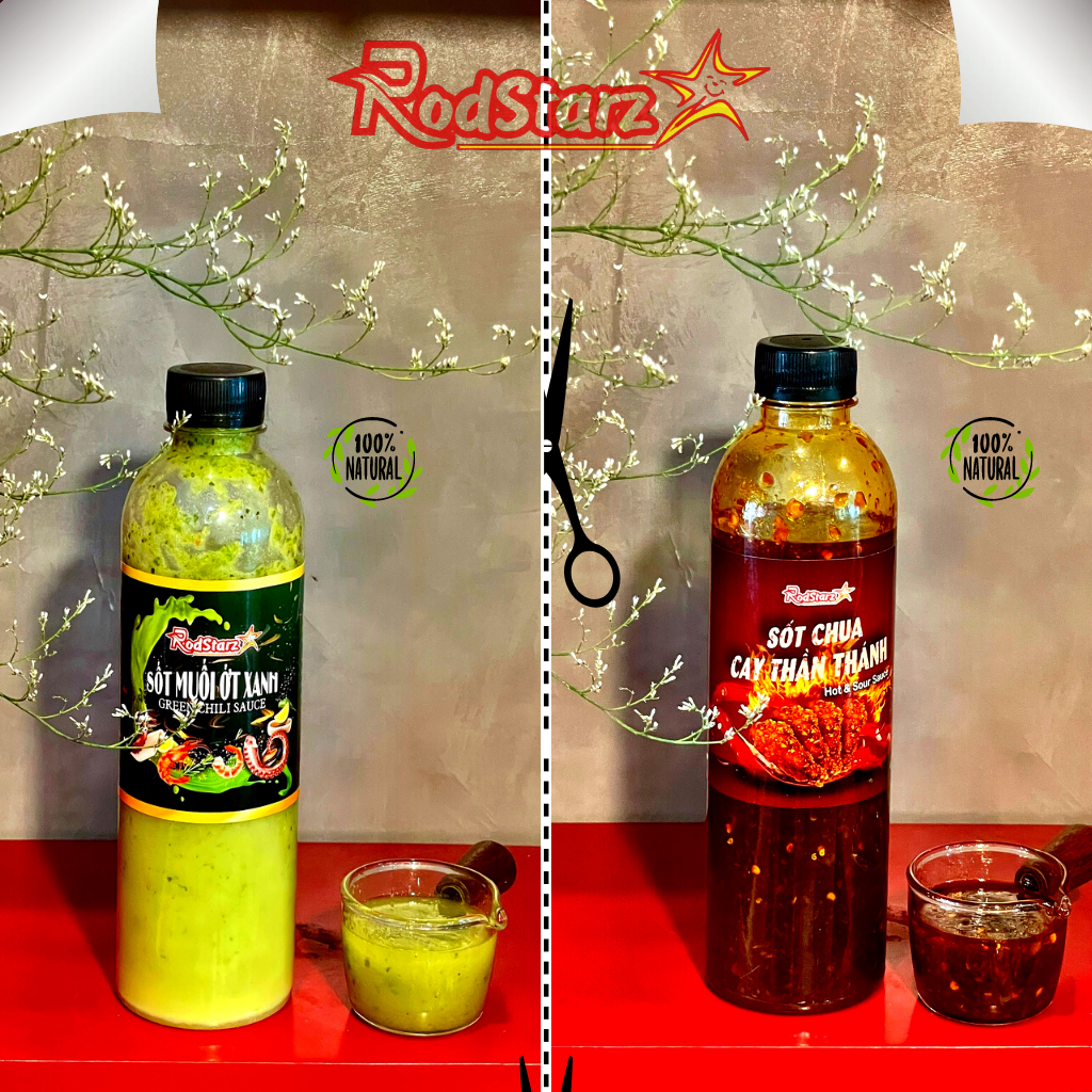 COMBO sốt chua CAY thần thánh & sốt muối ớt XANH RODSTARZ, sa tế cay, sốt chấm đồ nướng, nước chấm hải sản, trộn bánh tráng, gia vị ướp thịt nướng