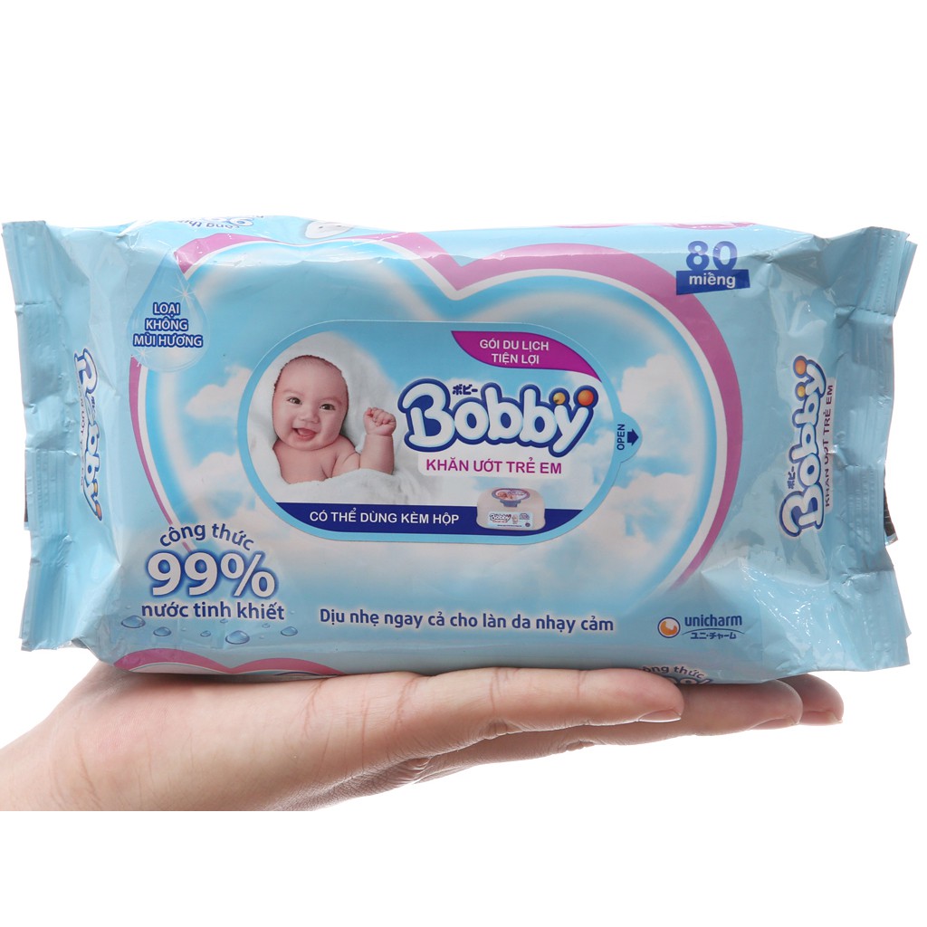 Khăn ướt Bobby không mùi 80 miếng