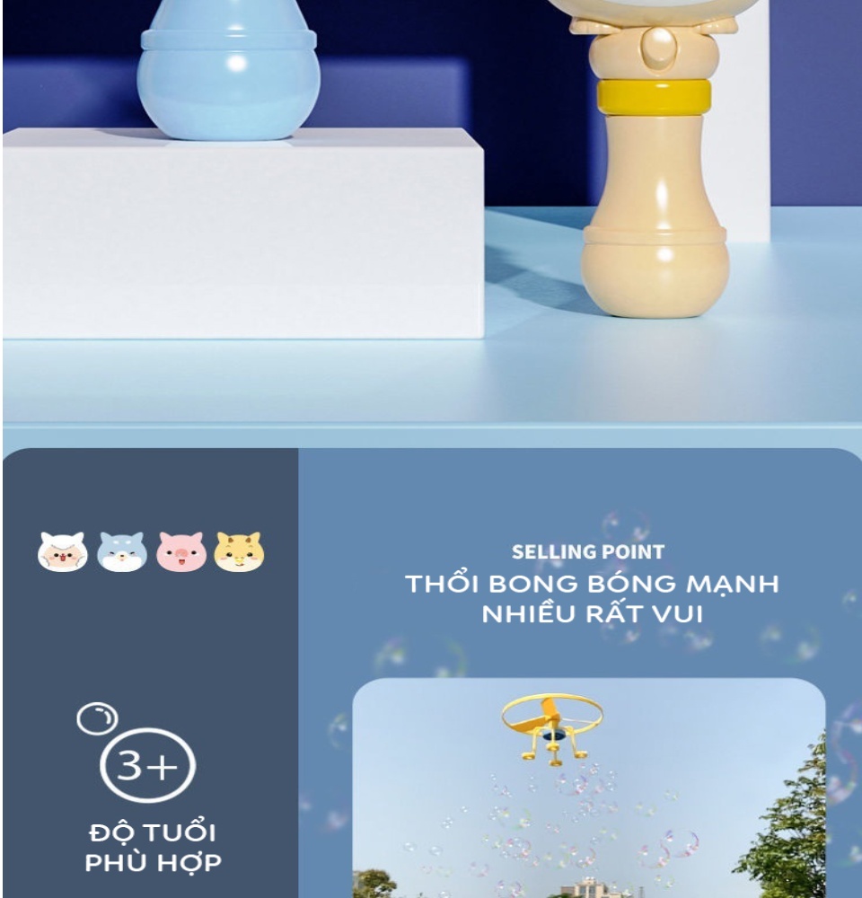 Đồ chơi cây thổi bong bóng xà phòng kèm chong chóng bay thiết kế hiện đại hoạt hình ngộ nghĩnh 7
